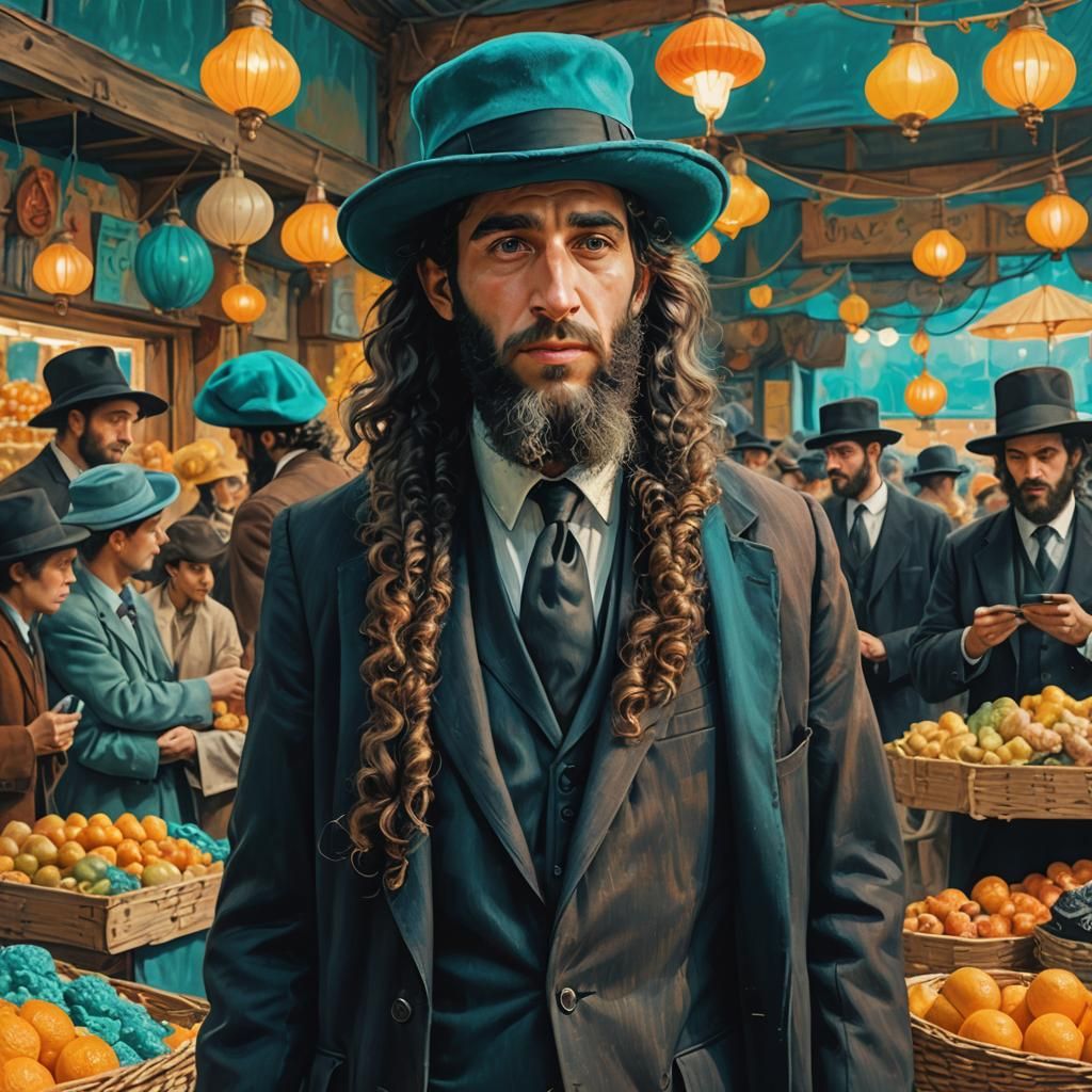 Hasidic Jew in Market, Fantasy Concept Art