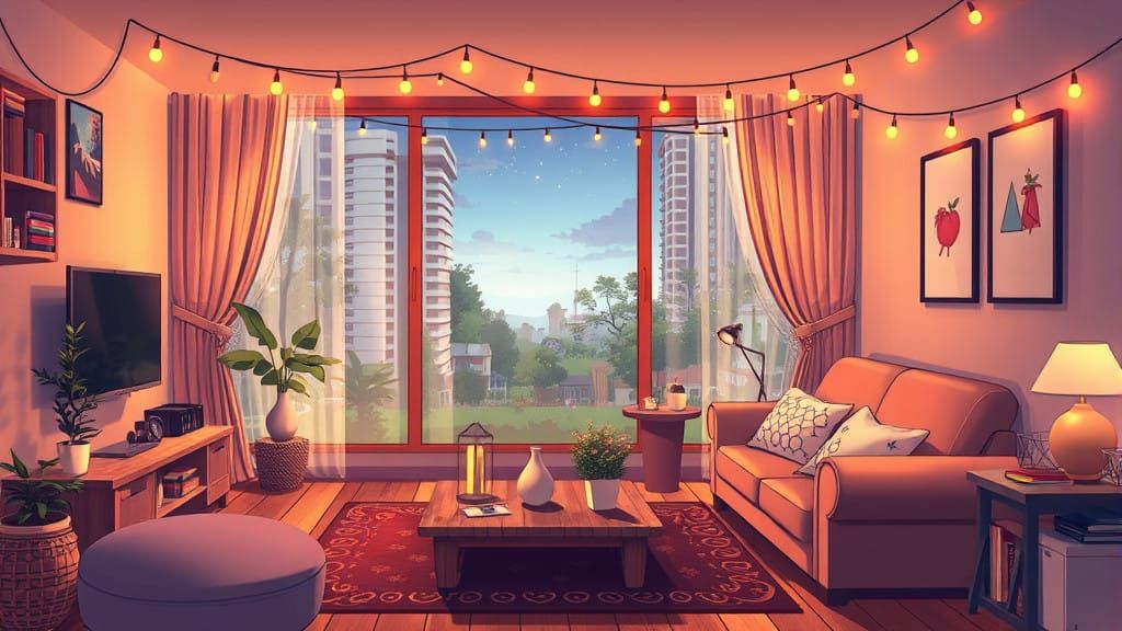 Romantic Anime Home in Whimsical Lighting