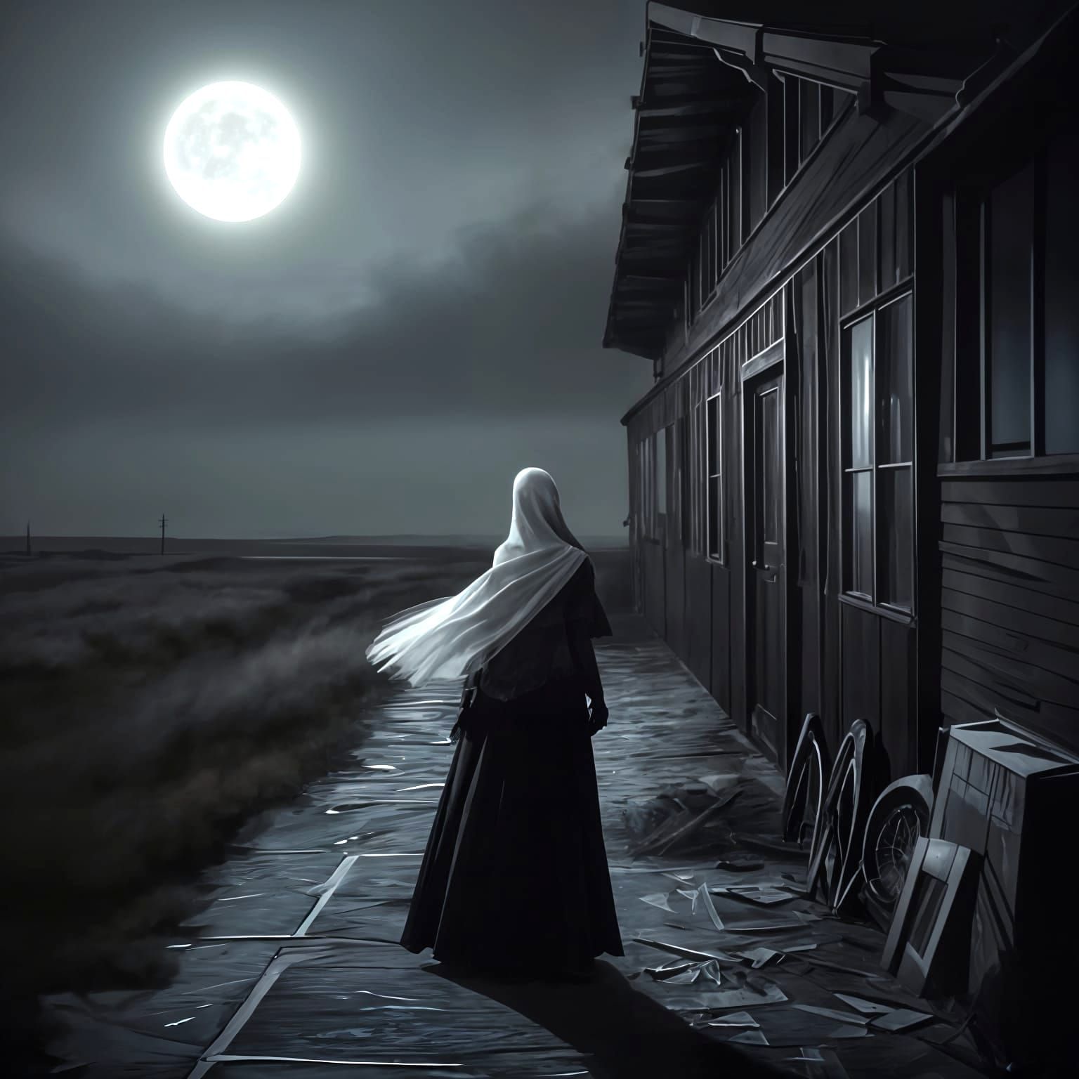 Woman Waits in Shadowed Shed with Listening Heart