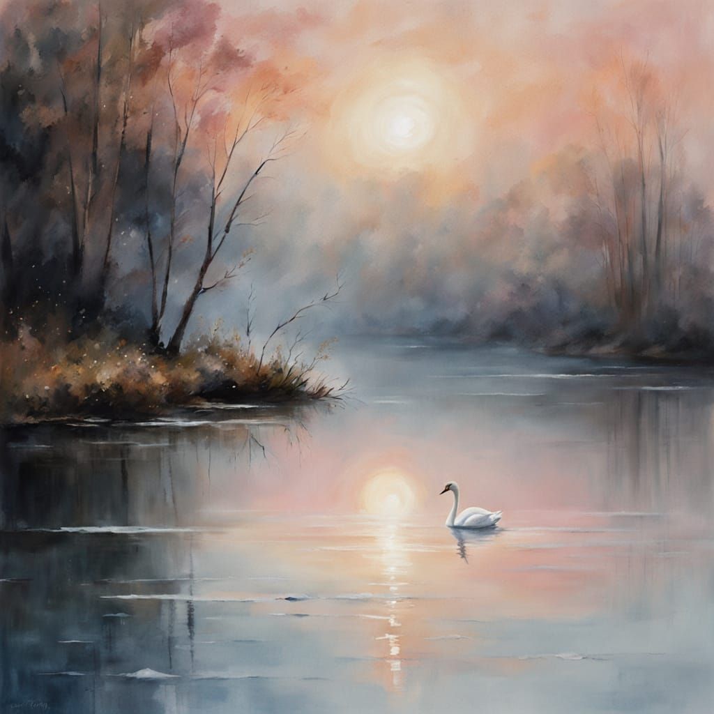 Ethereal Morning Twilight on a Misty Lake