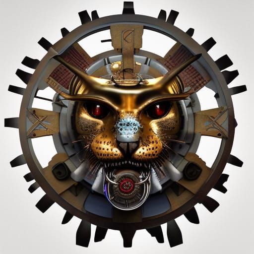 Steampunk Jaguar Person Portrait with Gears in Oil Painting