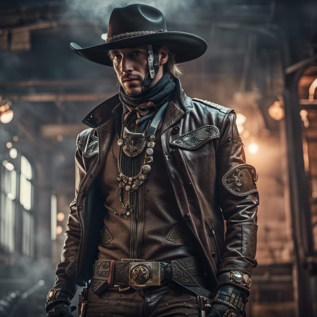 Cyber Cowboy in Dystopian Saloon, 8k