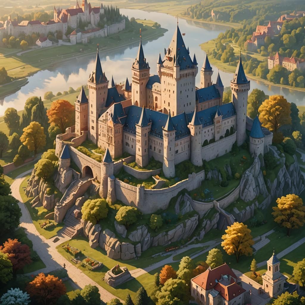 Hungarian Castle at Sunrise: Hyperrealistic Concept Art