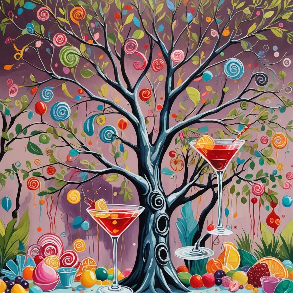 Chic Bar Terrace with Contemporary Vegetal Fresco