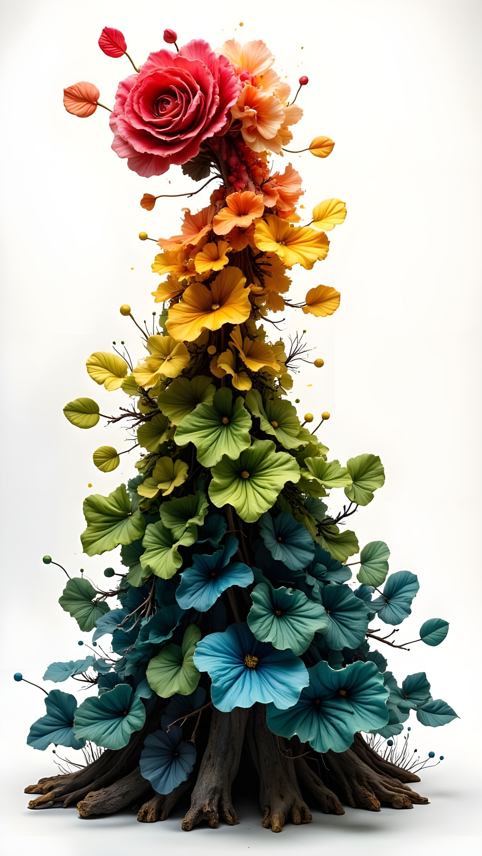 Woman Transforms into Rose with Tree Dress