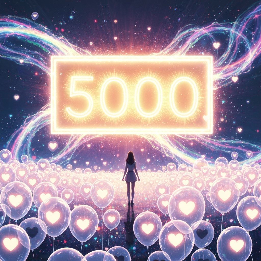 Woman Amidst Glowing Hearts in Balloon Sea with Light Board