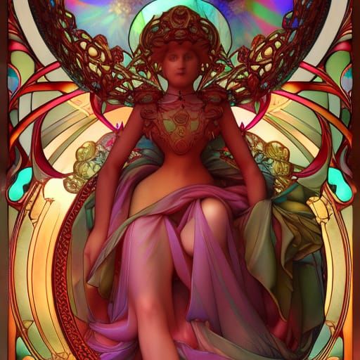 Opalescent Queen of Orbs in Art Nouveau Style