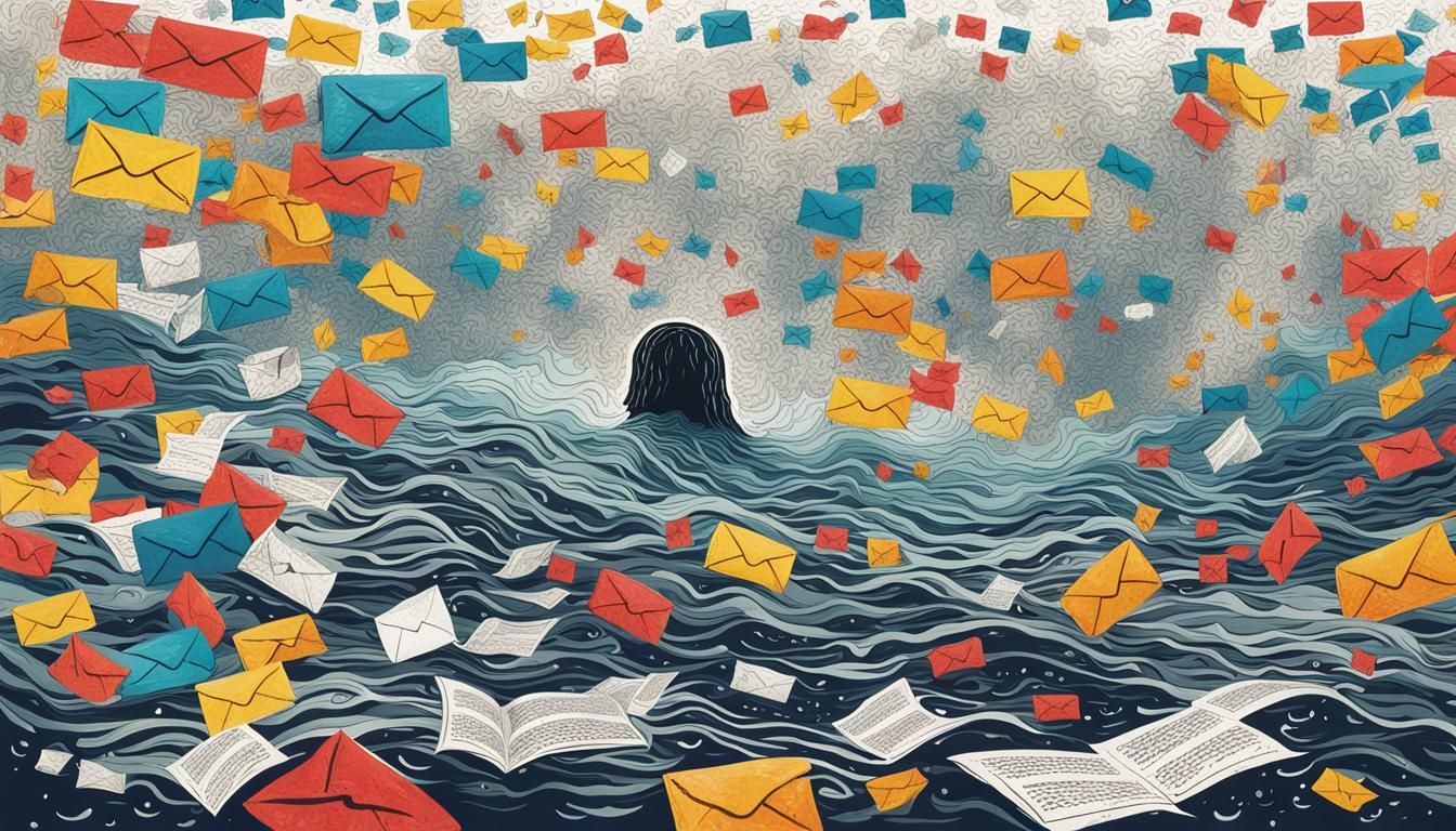 Person Drowning in Email: Whimsical Typographic Poster