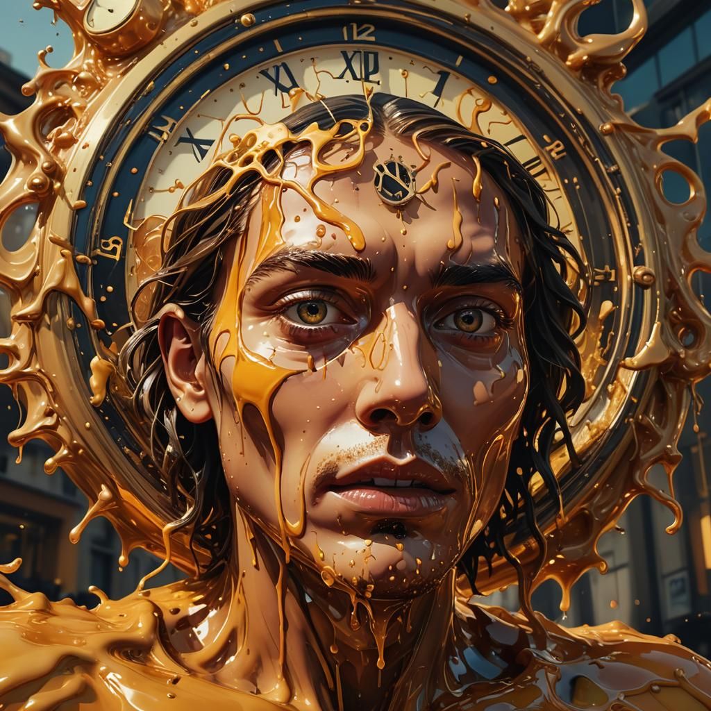 Surreal Melting Face in a Dreamlike World