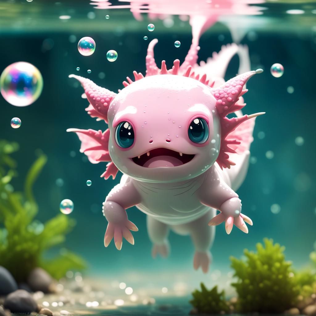 Cartoon Axolotl Girl Anime Style