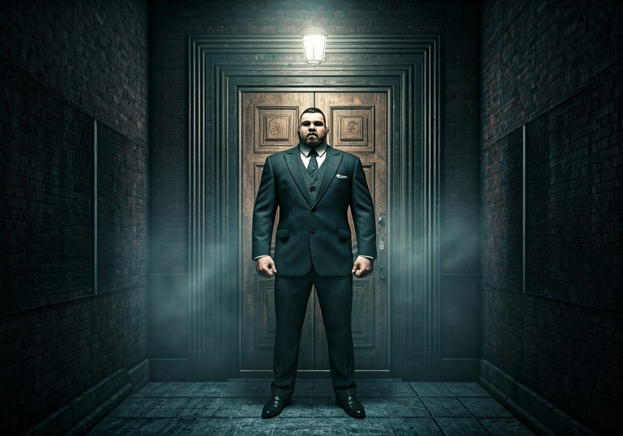 Art Deco Bouncer in Moody Film Noir Alley