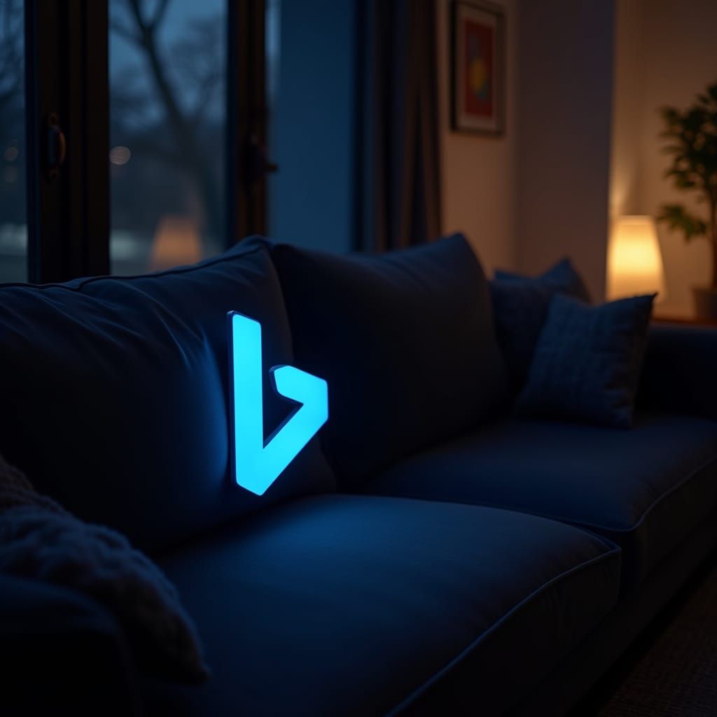 Microsoft Bing Logo on a Cozy Couch