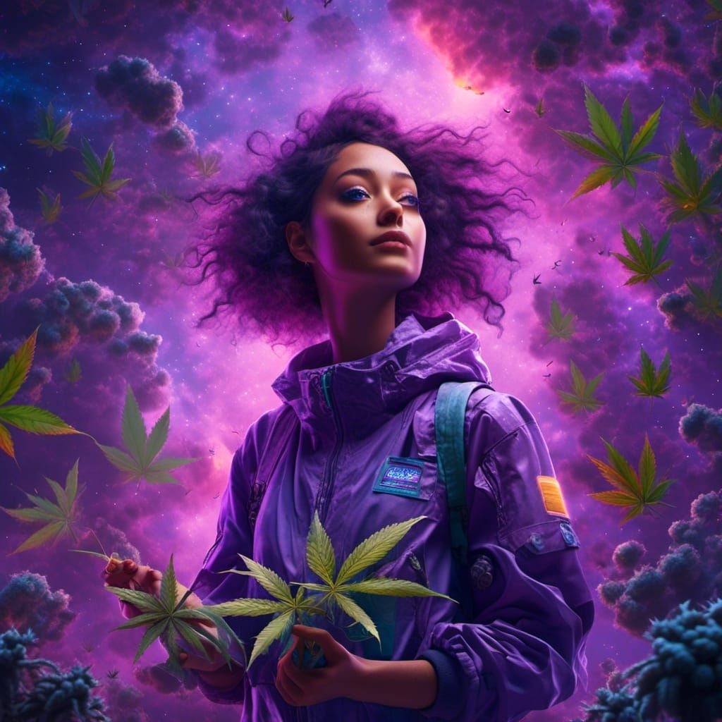 Cute Stoner Girl in Space with Nebula