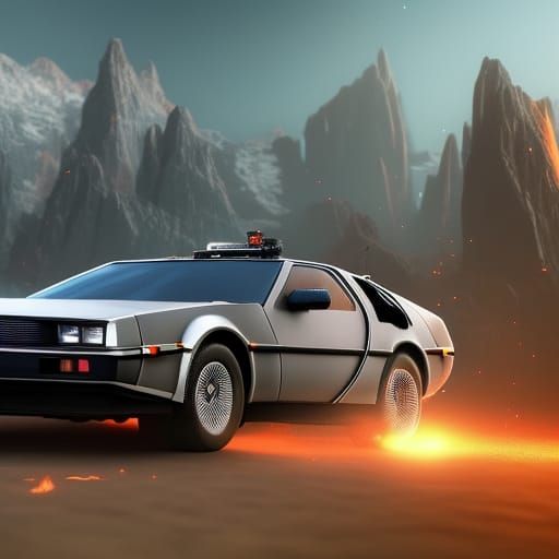 Detailed DeLorean Matte Painting in Deep Color