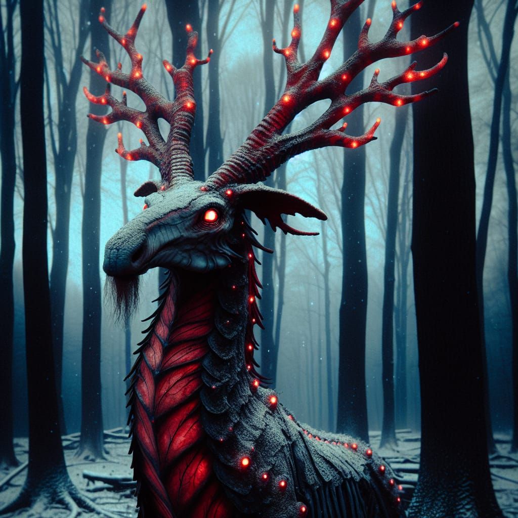 Ethereal Sci-Fi Creature with Red, Glowing Branch-Like Antle...