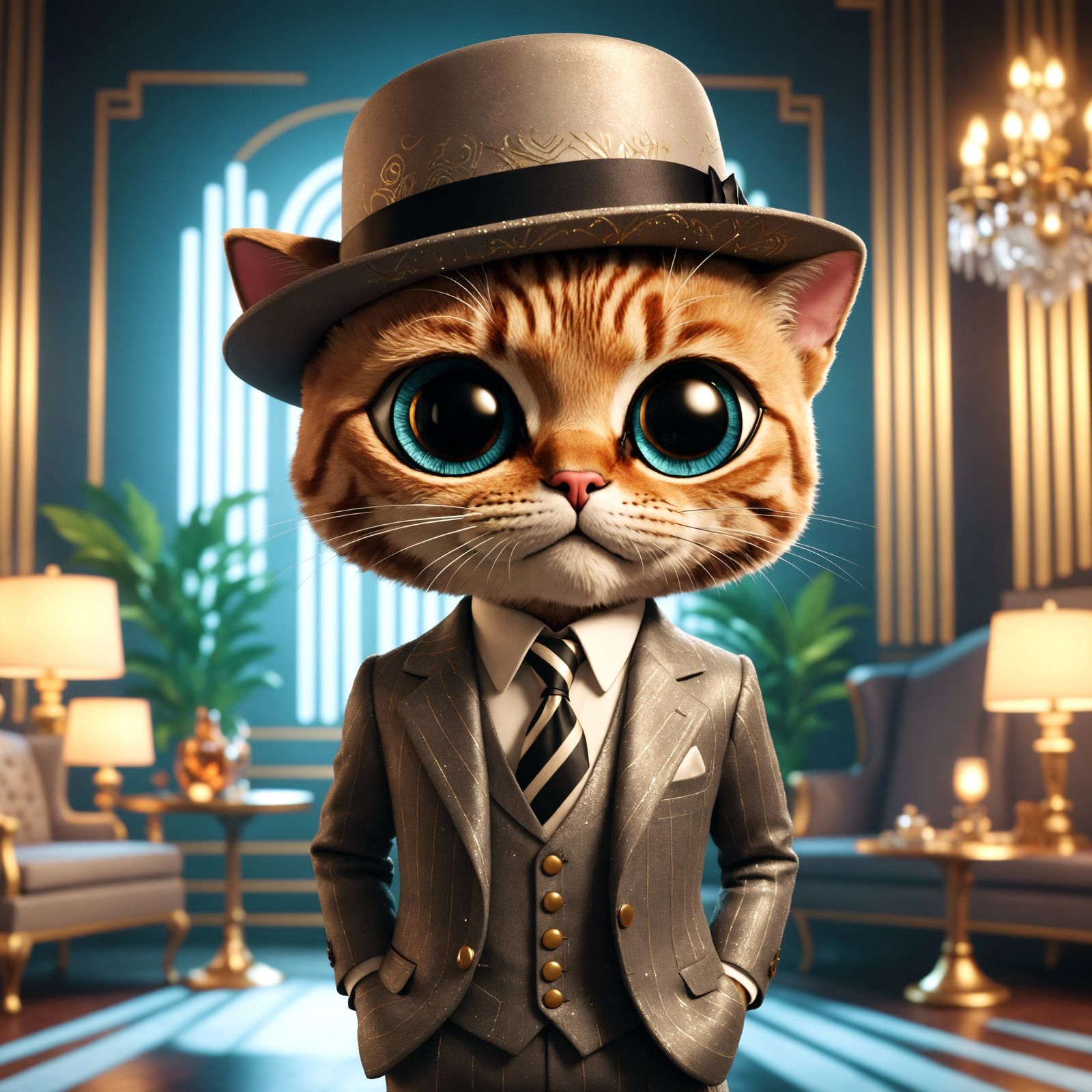 Cartoon Cat Channels Gatsby in Roaring Twenties Style