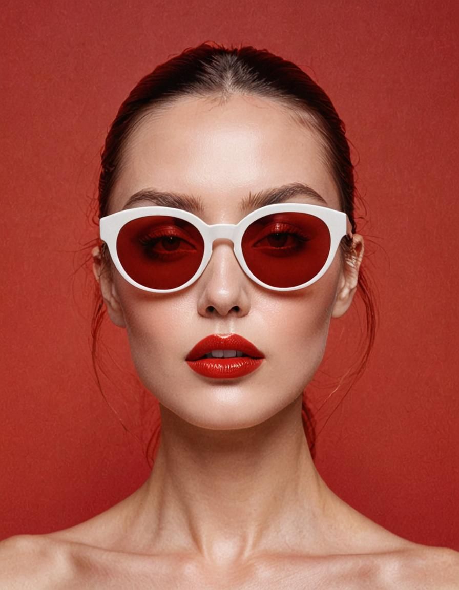 Surreal Portrait with Red Accents in Futuristic Fashion