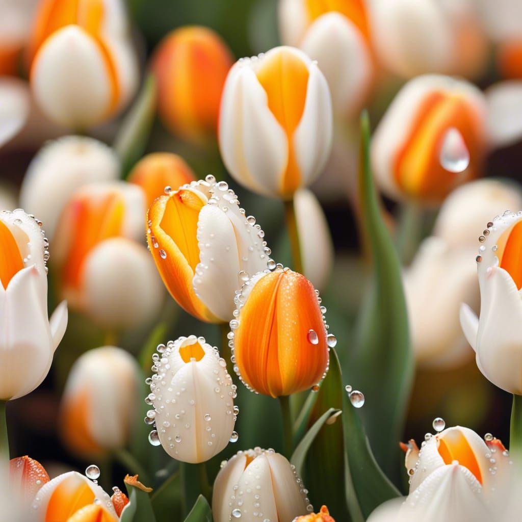 Macro Photo of Dew-Kissed White Tulips