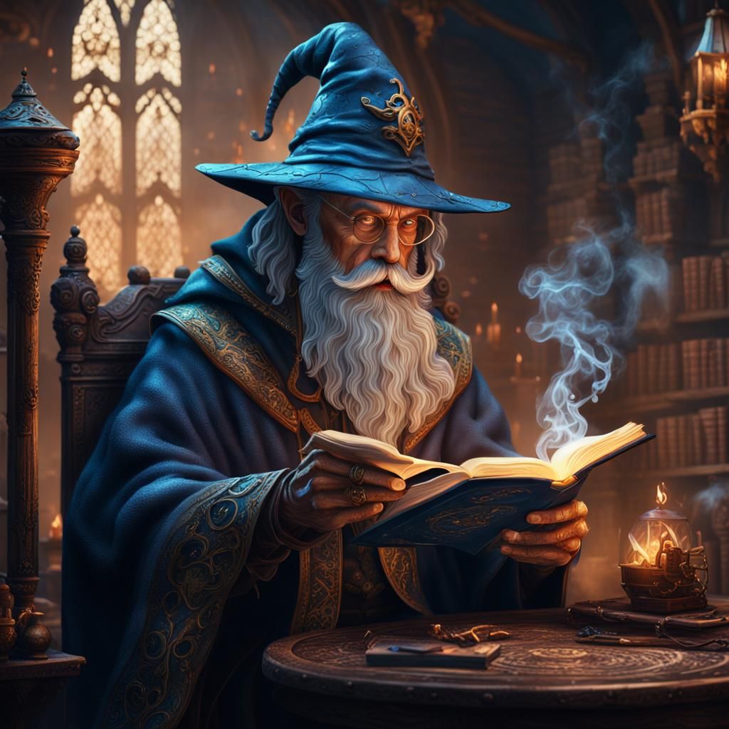 Wizard Smoking During Reading, Fantasy Concept Art
