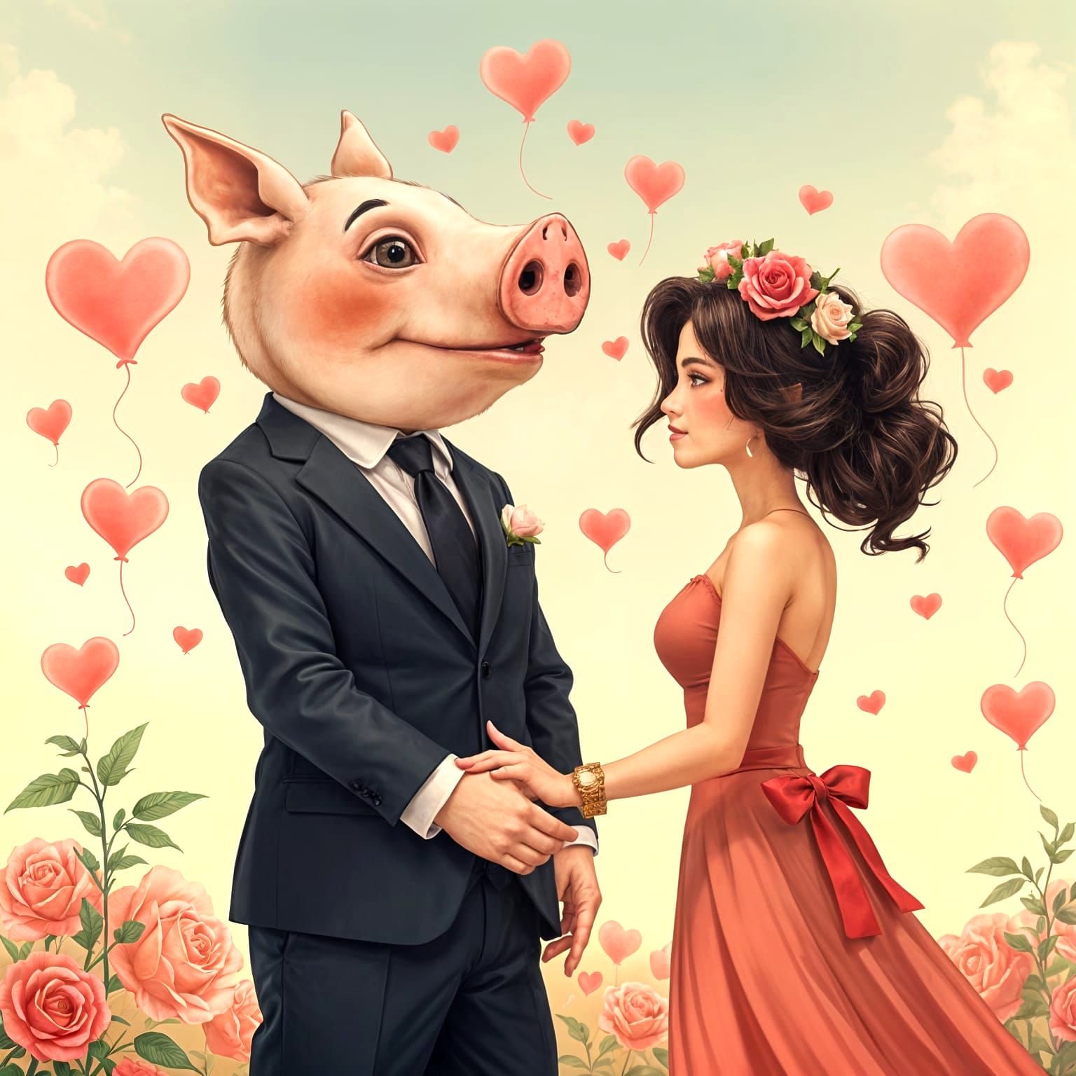 Romantic Pig-Man Holding Hands: A Study in Love