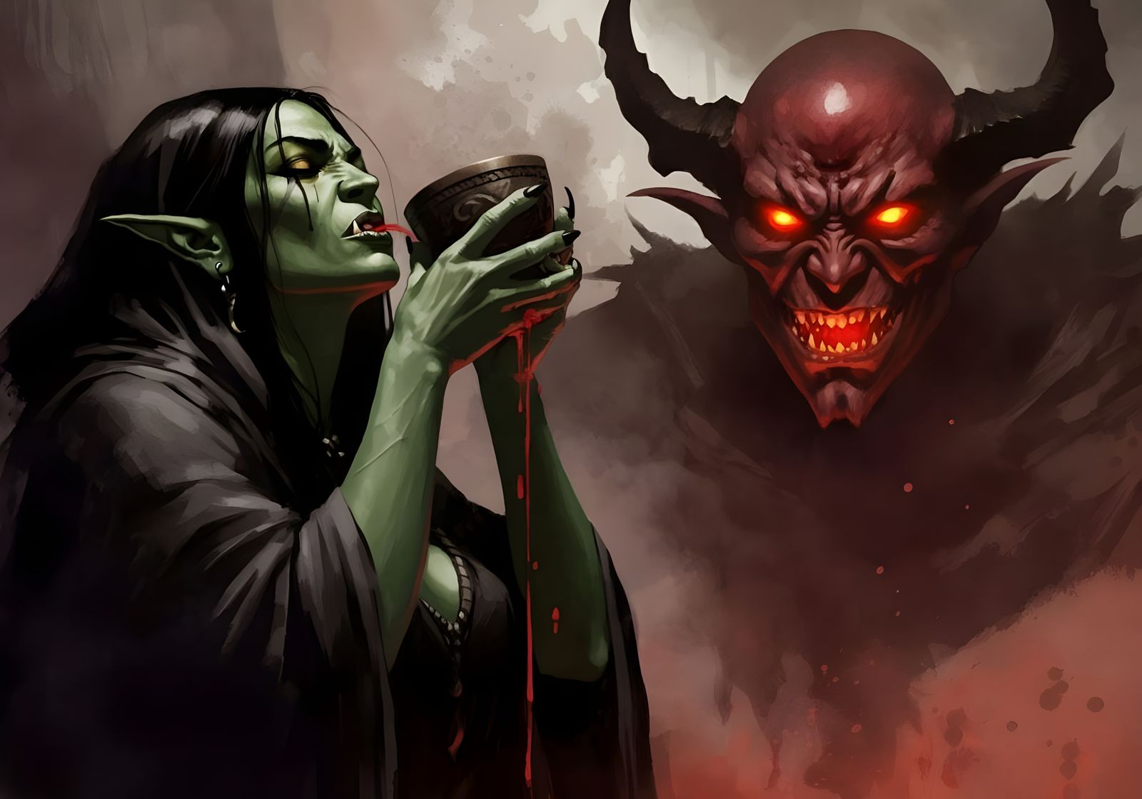 Dark Orc Witch Seals Bloody Pact with Demon