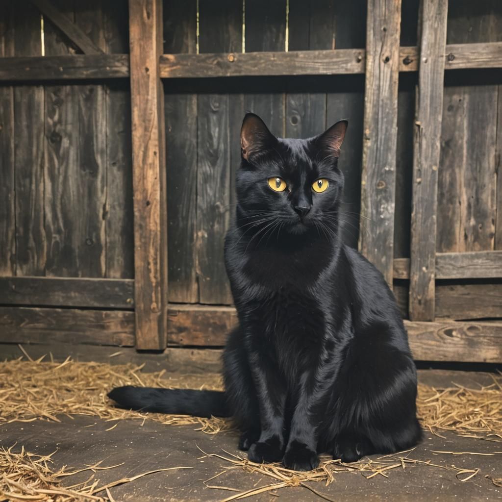 Black Cat in Barn, Early Morning