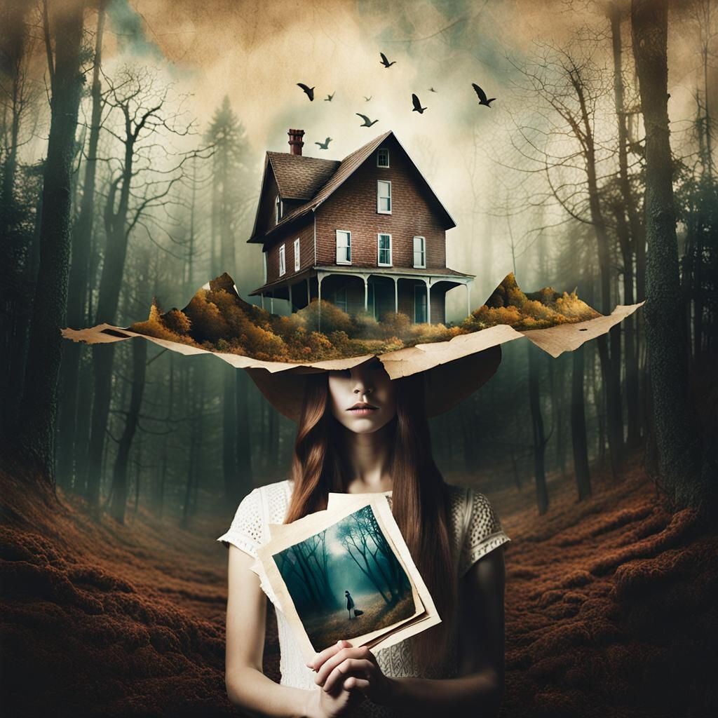 Surreal Double Exposure on Vintage Paper