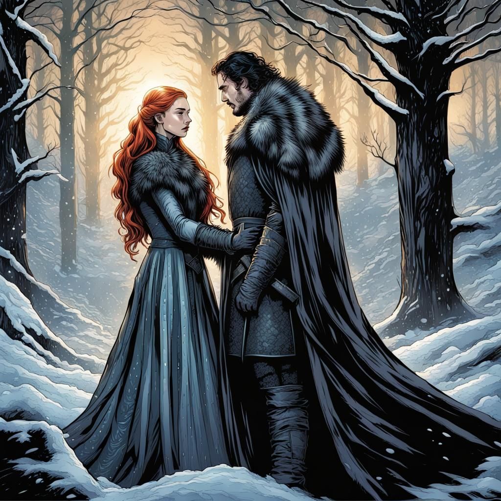 Queen Sansa Stark and King Jon Snow Comic Art