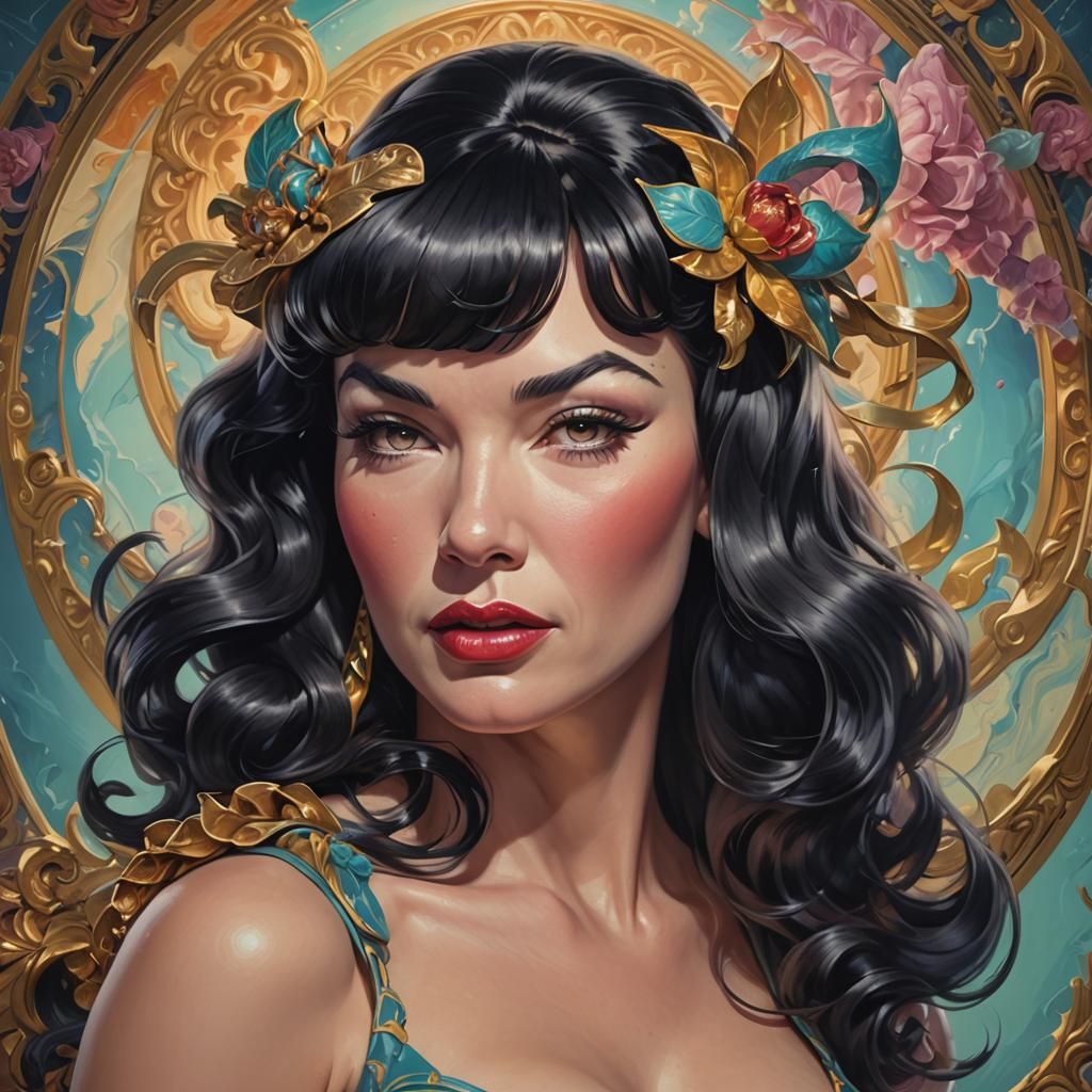 Bettie Page Portrait in Dali Surrealism, 8K