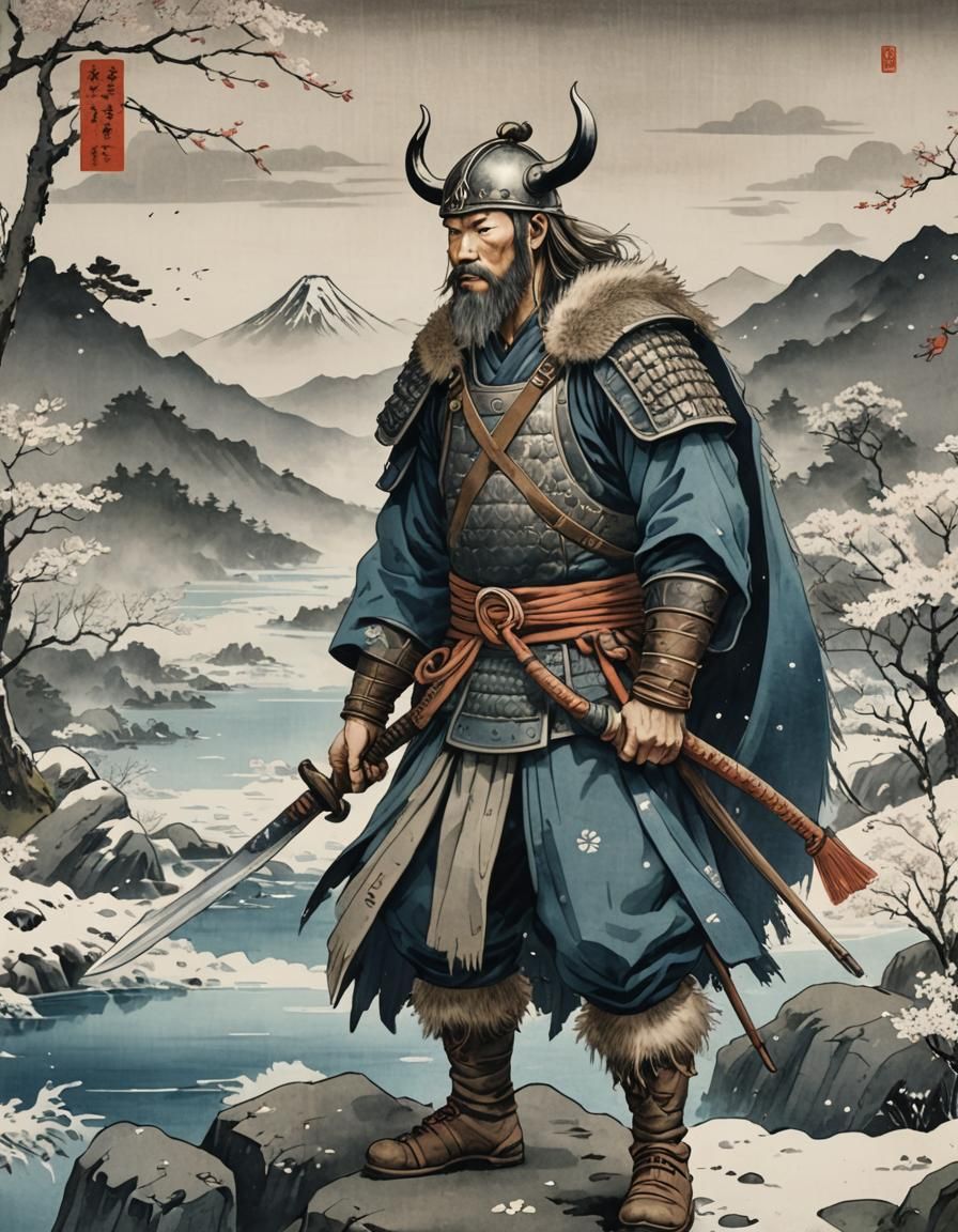 Ukiyo-e Viking Warrior in Hiroshige Style