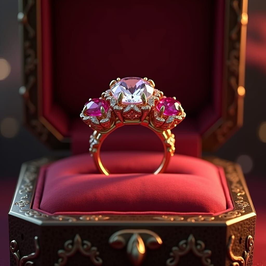 Edwardian Floral Ring with Moissanite and Rubies