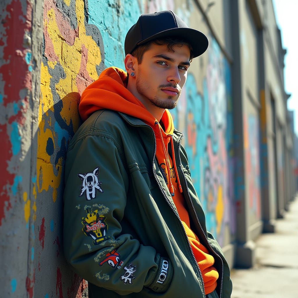 Stylish Young Man in Urban Setting, Digital Art