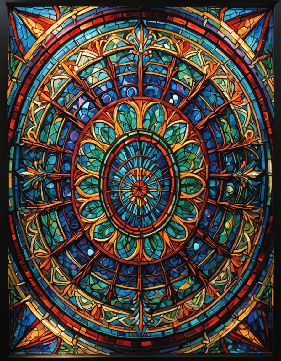 Stained Glass Mandala with Radiant Light