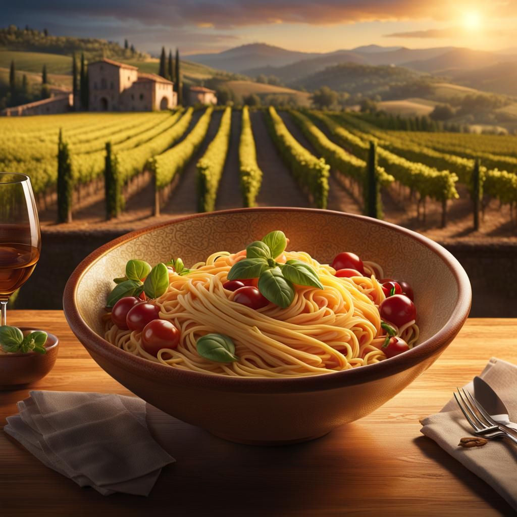 Tuscan Linguine with Vineyard Sunset