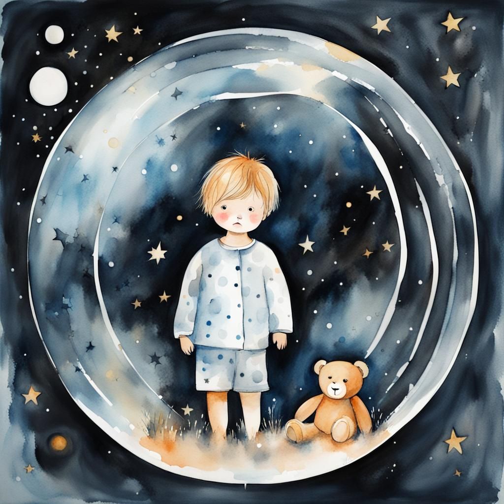Child in Bubble: Watercolor Fantasy Art