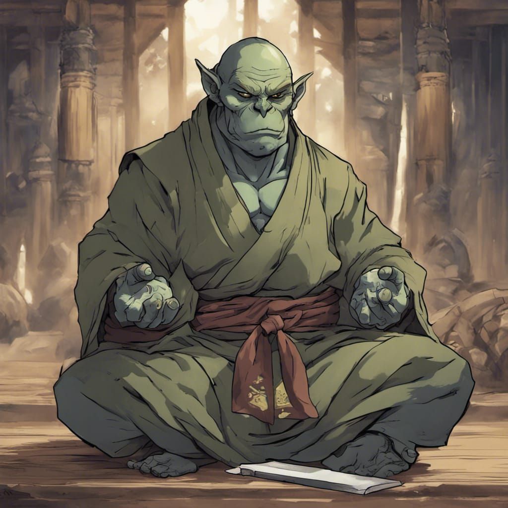 Orc Monk Meditating in Anime Style