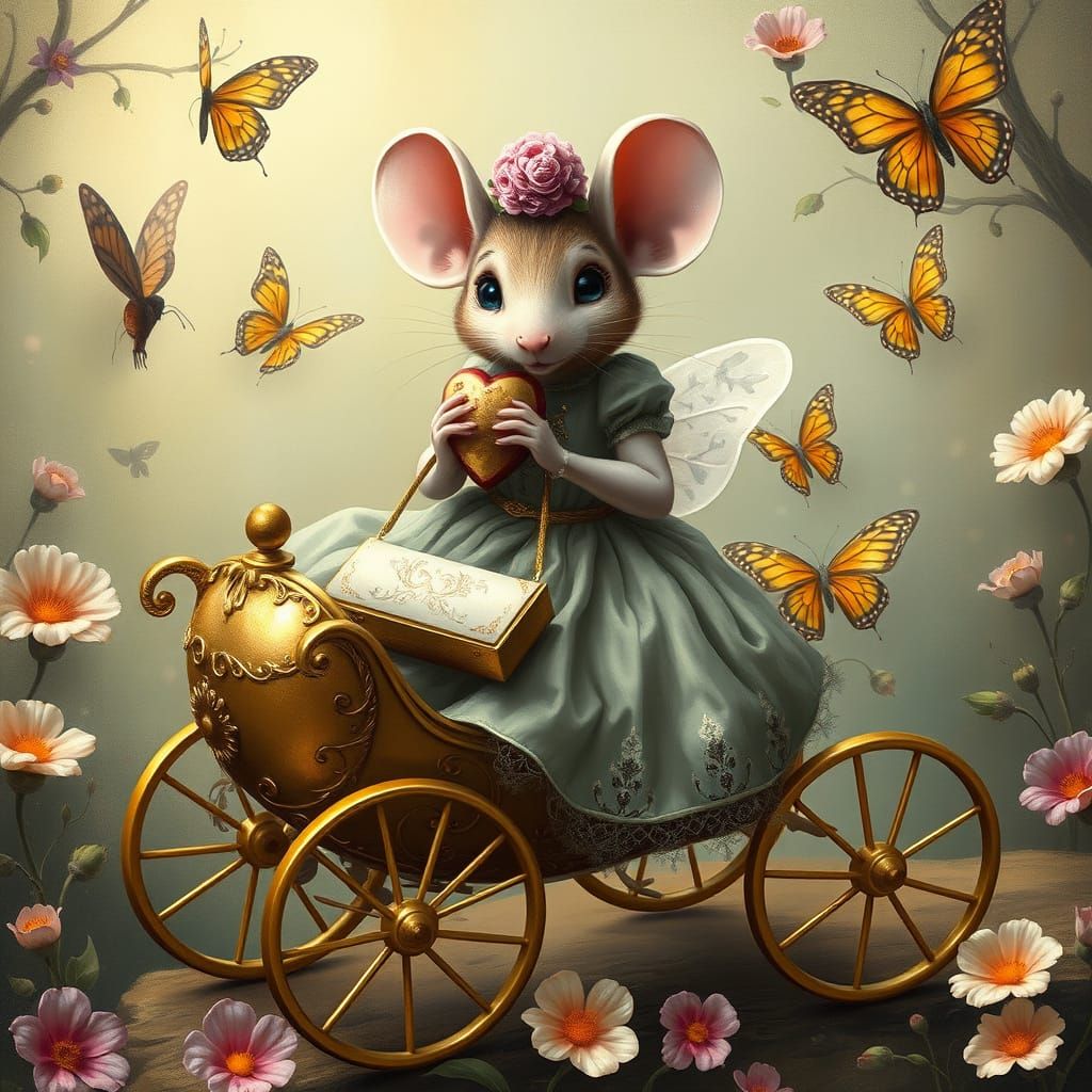 Lady Whiskerella's Butterfly-Drawn Thimble Carriage