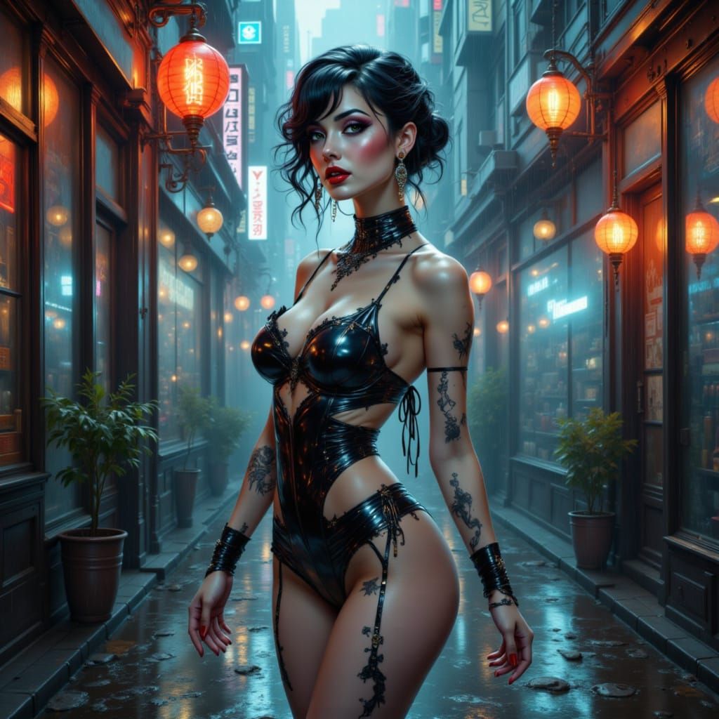 Cyberpunk Pinup in Tokyo Alley