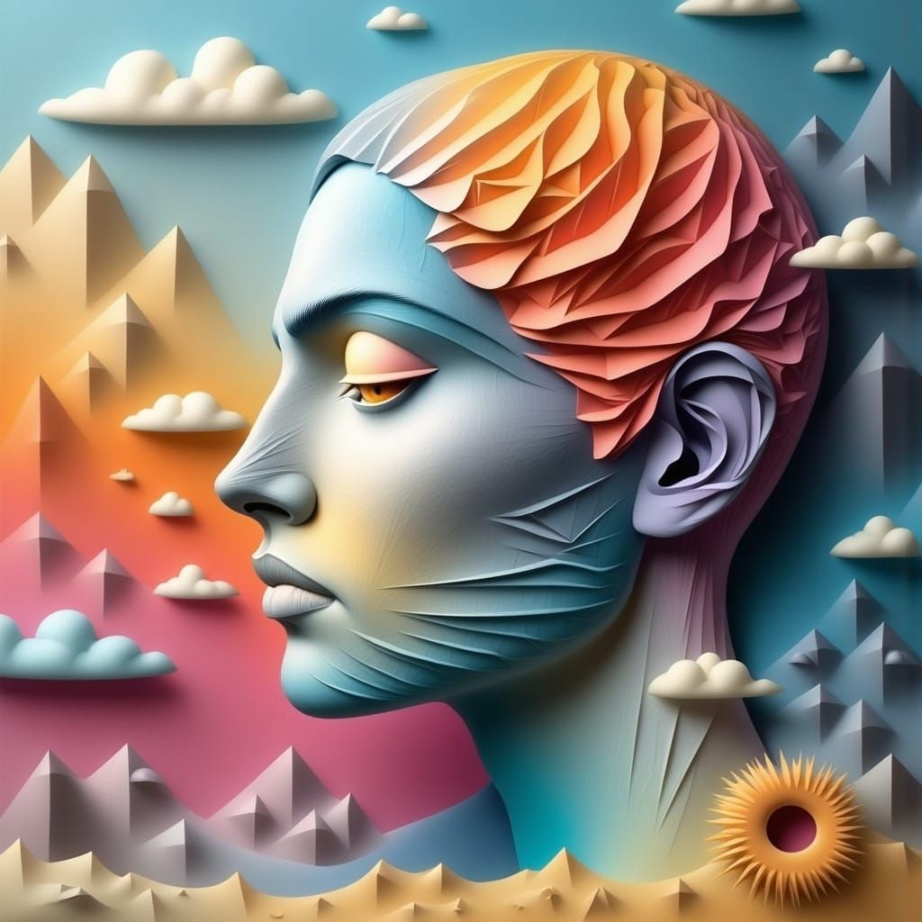 Soft Focus Origami Papercraft Portrait in Cinematic Lighting