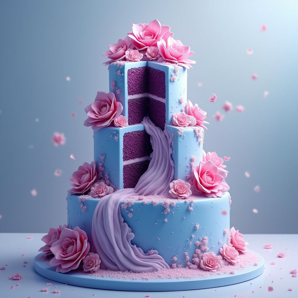 Majestic Birthday Cake with Blue Icing and Pink Flowers
