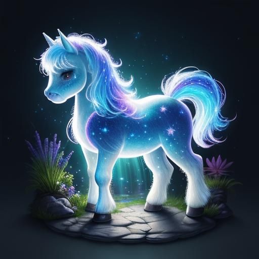 Chibi Pony by Bioluminescent Waterfall: Astral Illustration
