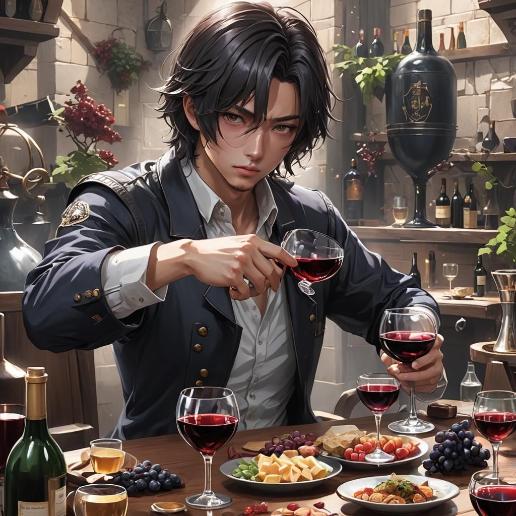 Anime Style Assassin with Dagger and Wine