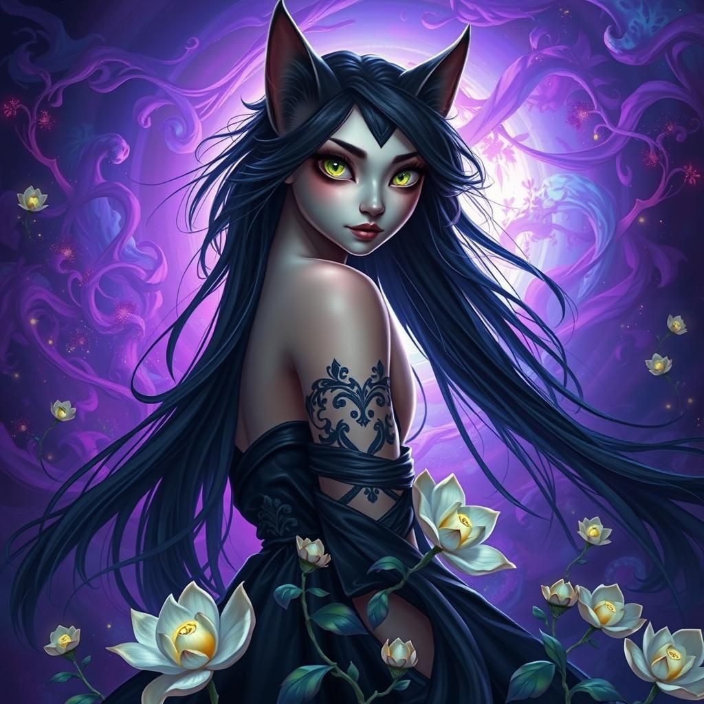Majestic Cat-Woman Portrait in Fantasy Art Style