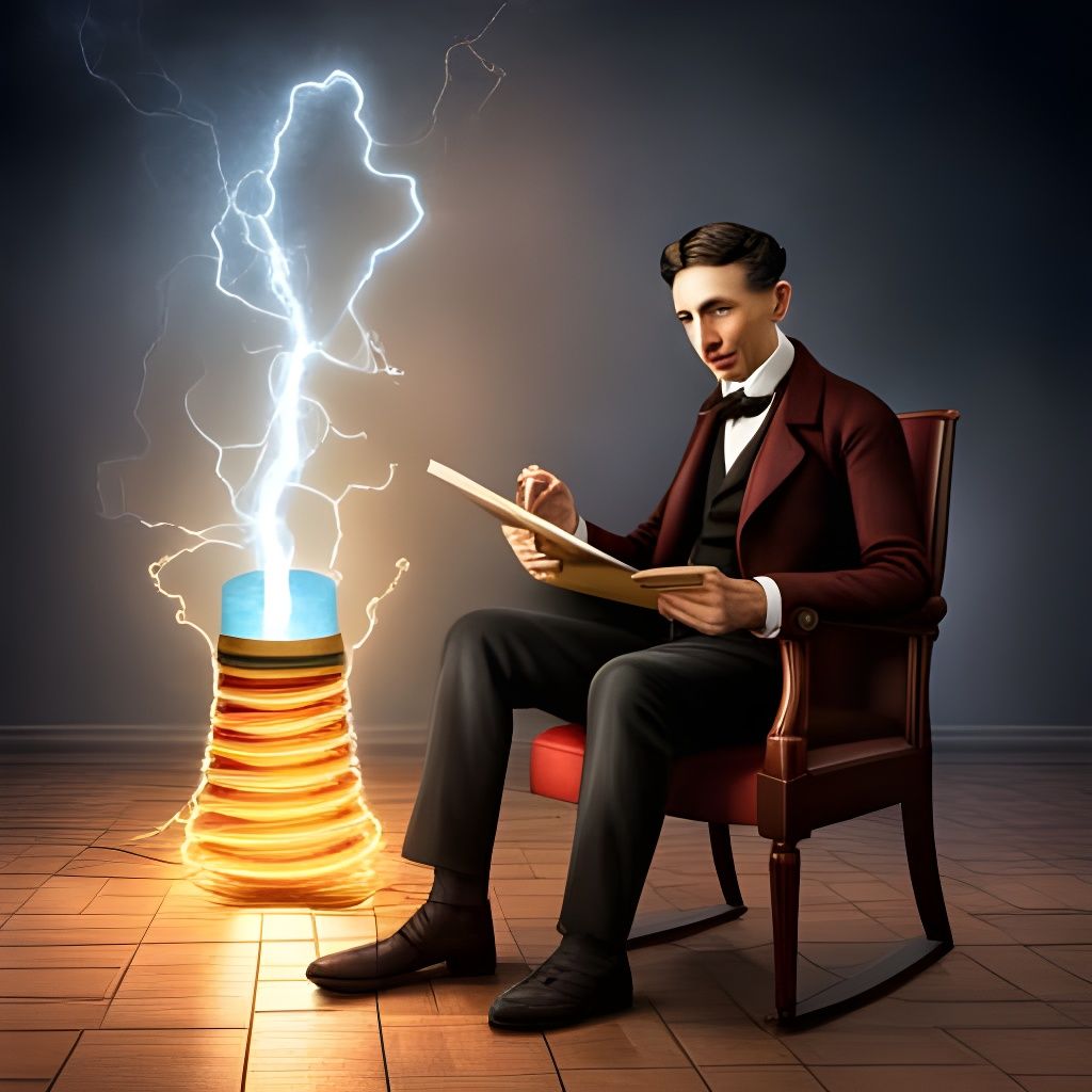 Nikola Tesla experimenting with his Tesla coil prototype