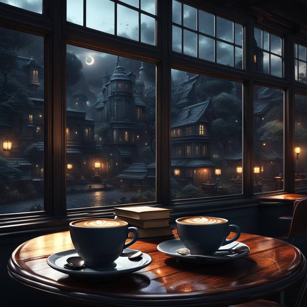 Tranquil Cafe View with Coffee and Book