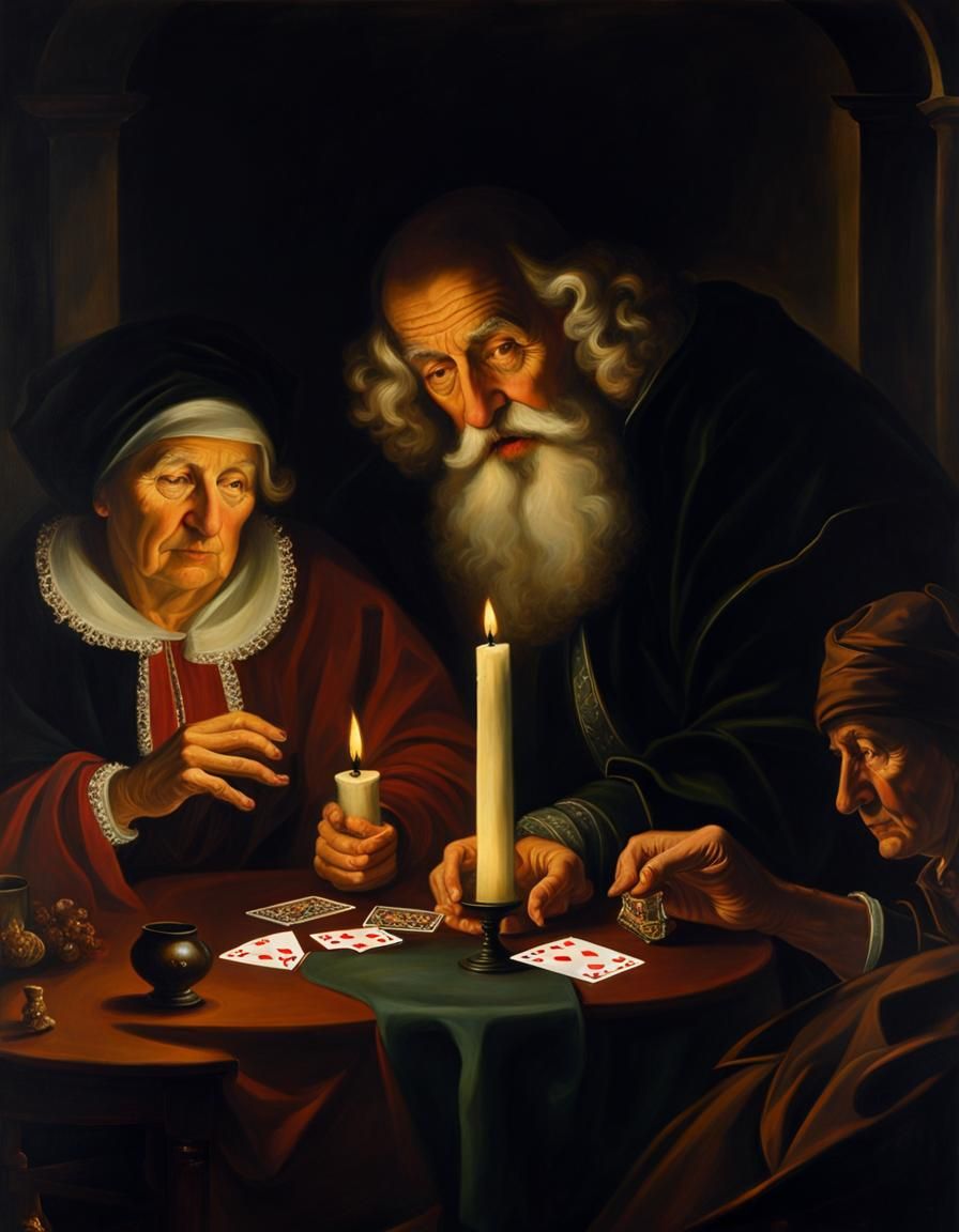 Old People Playing Cards in Baroque Renaissance Style