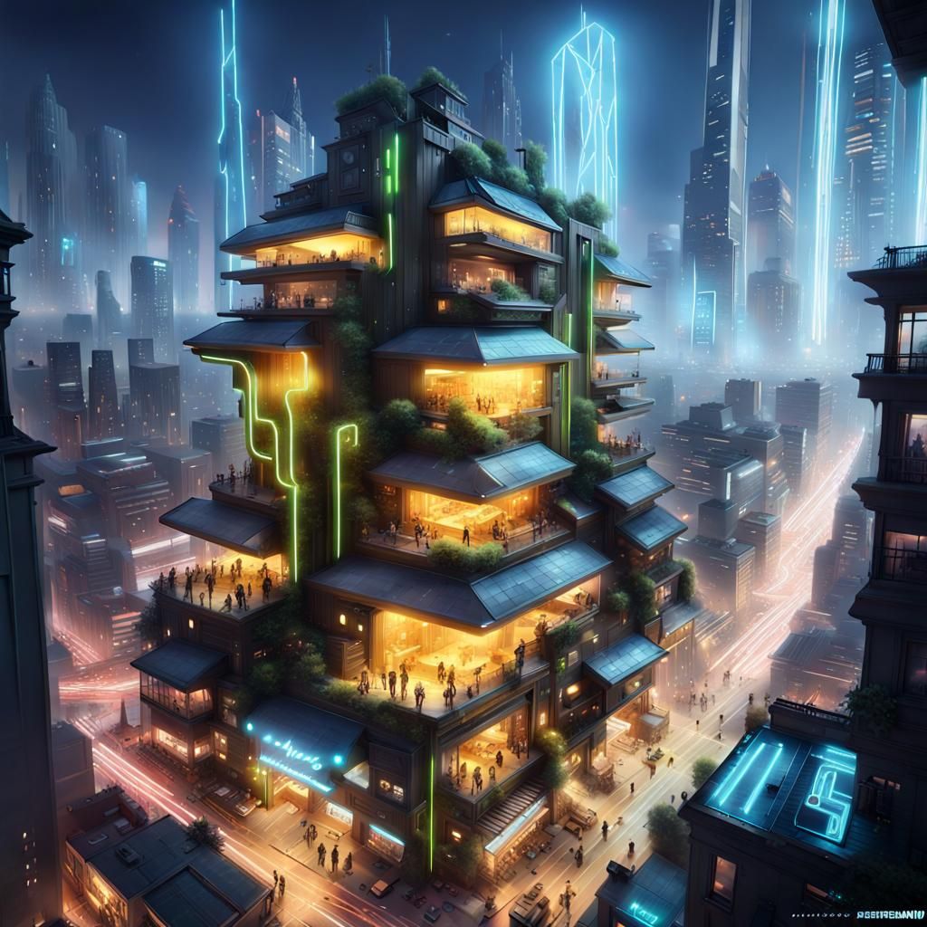 Aetherpunk Cityscape with Neon Energy in Hyperrealism