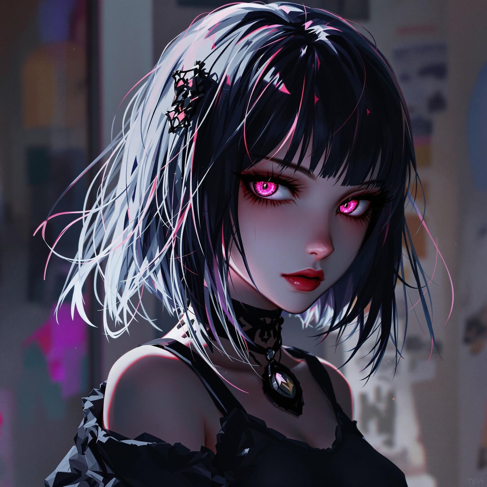 Anime Woman in Neon Noir Style