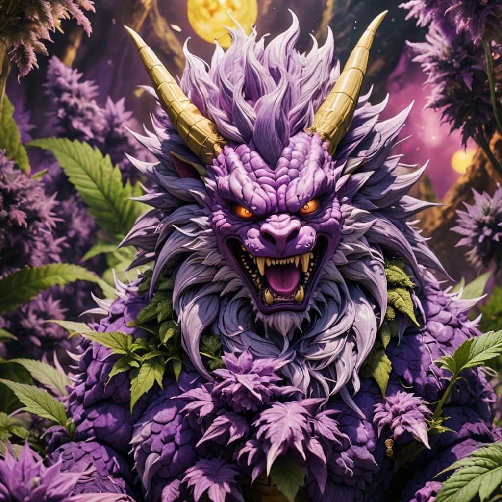 Hyperrealistic Majin Buu Dragon in Cannabis Tent