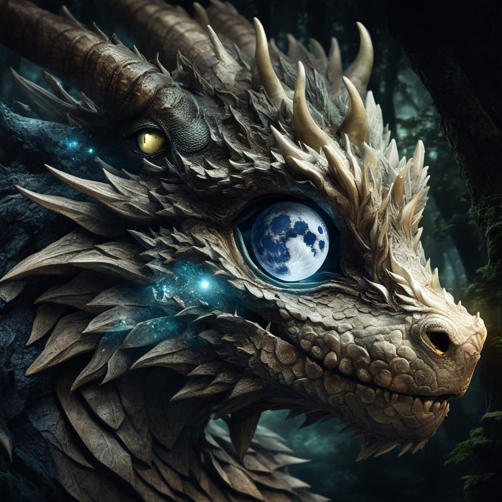 Luminescent Dragon Portrait with Moon: Anime Style